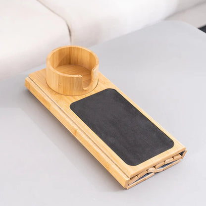 Natural Bamboo Couch Cup Holder – Foldable Sofa Armrest Tray for Drinks, Remote Control & Snacks | Anti-Slip, Multipurpose Design