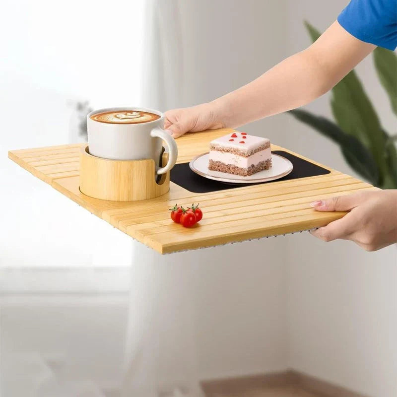 Natural Bamboo Couch Cup Holder – Foldable Sofa Armrest Tray for Drinks, Remote Control & Snacks | Anti-Slip, Multipurpose Design