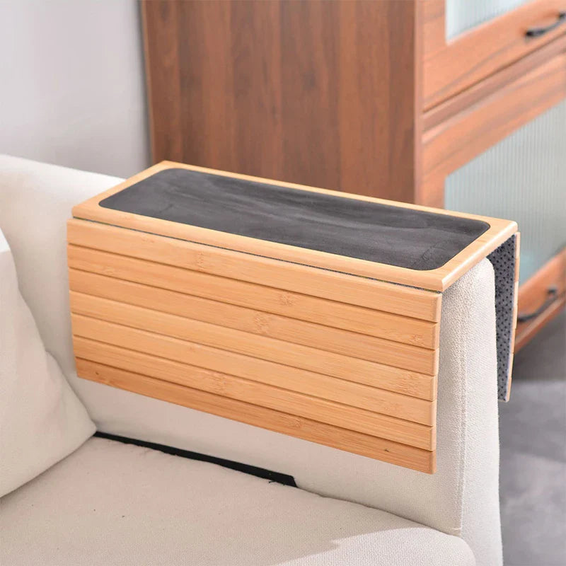Natural Bamboo Couch Cup Holder – Foldable Sofa Armrest Tray for Drinks, Remote Control & Snacks | Anti-Slip, Multipurpose Design