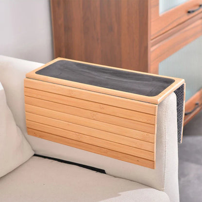 Natural Bamboo Couch Cup Holder – Foldable Sofa Armrest Tray for Drinks, Remote Control & Snacks | Anti-Slip, Multipurpose Design