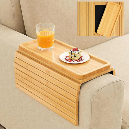 Natural Bamboo Couch Cup Holder – Foldable Sofa Armrest Tray for Drinks, Remote Control & Snacks | Anti-Slip, Multipurpose Design