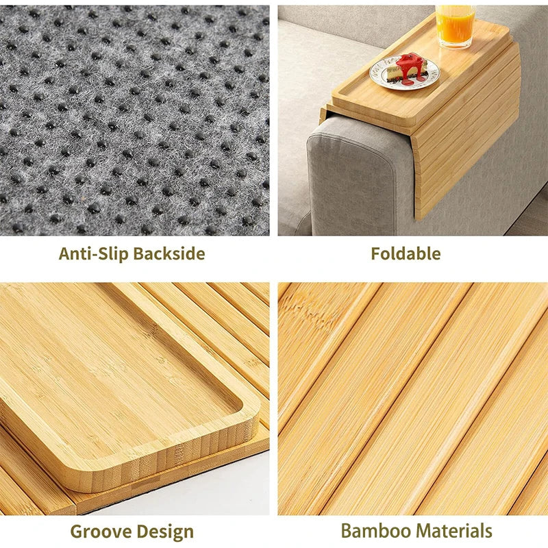 Natural Bamboo Couch Cup Holder – Foldable Sofa Armrest Tray for Drinks, Remote Control & Snacks | Anti-Slip, Multipurpose Design