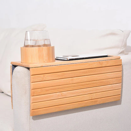 Natural Bamboo Couch Cup Holder – Foldable Sofa Armrest Tray for Drinks, Remote Control & Snacks | Anti-Slip, Multipurpose Design