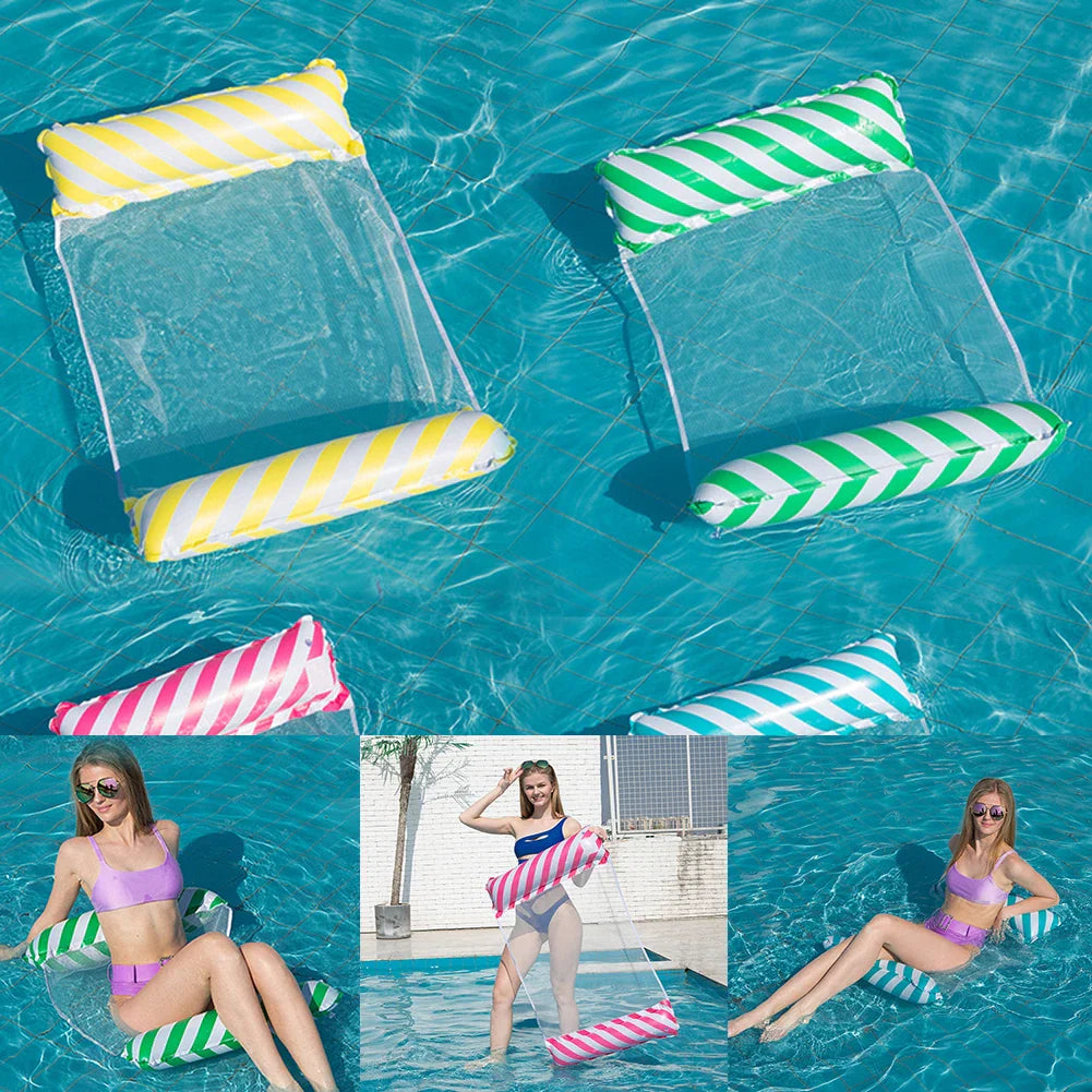 Foldable Floating Water Hammock Float Lounger Inflatable Pool Mat Floating Recliner Bed Swimming Air Mattress Pool Accessories